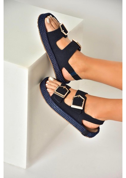 U596330302 Lacivert Süet Kadın Sandalet fırsatları