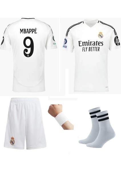 Real Beyaz Mbappe Çocuk Futbol Forması Çorap+Bileklik Hediye