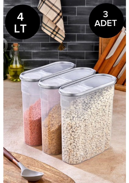 Erzak Bakliyat Kiler Saklama Kabı 3'lü, 4lt