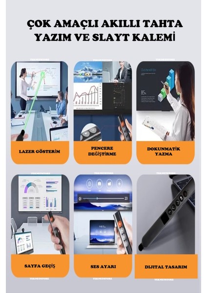 Akıllı Tahta Dokunmatik Yazım Kalemi Slayt Dijital Sunum Kumandası Wireless Presenter Pointer