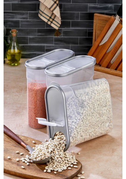 Erzak Bakliyat Kiler Saklama Kabı 6 Adet Set Lüks Şık Kutu Çeyiz Seti 6lt Gri Kapaklı