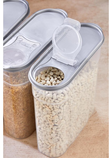 Erzak Bakliyat Kiler Saklama Kabı 6 Adet Set Lüks Şık Kutu Çeyiz Seti 6lt Gri Kapaklı