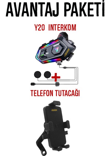 Y20 Kask Kulaklık Interkom + Motosiklet Telefon Tutacağı fiyatları