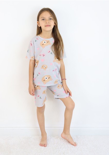 Kız Çocuk Pamuklu Penye Kumaş Şortlu Pijama Takımı
