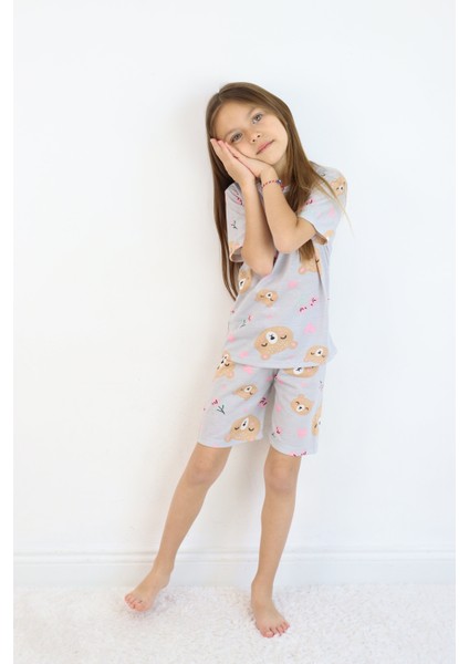 Kız Çocuk Pamuklu Penye Kumaş Şortlu Pijama Takımı
