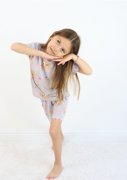 Kız Çocuk Pamuklu Penye Kumaş Şortlu Pijama Takımı