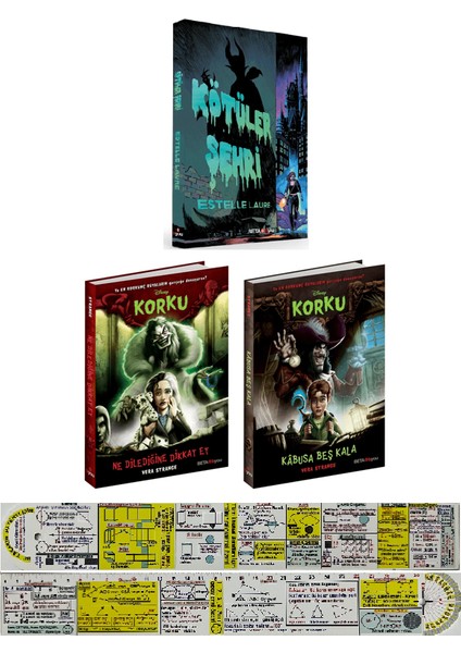 Disney Korku 3 Kitap Set / Kötüler Şehri - Ne Dilediğine Dikkat Et - Kabusa Beş Kala + Mat. Cetvel