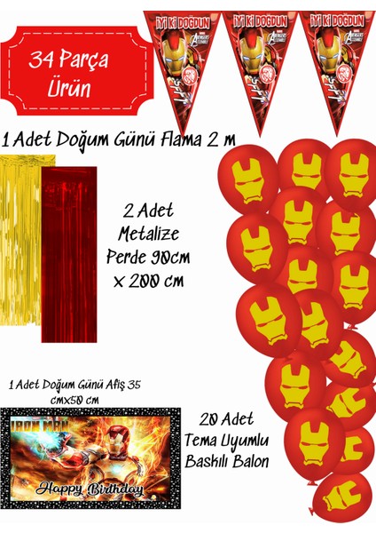 İronman İron-Man Demir Adam Doğum Günü Süsleri Parti Seti