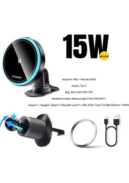 15W Manyetik Magsafeli Şarj+Telefon Tutucu Qi Sertifikalı Kablosuz Araç Şarj iphone Android Tüm Telefonlara Uyumlu Ce Lisanslı Orjinal fiyatları