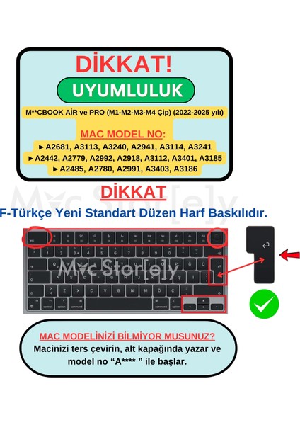 F Klavye Macbook Air-Pro M1-M2-M3-M4 Yeni Düzen (TOUCHBARSIZ)A2681 A3113 A2941 A3114 A2442 A2779 A2992 A2918 A2485 A2780 A2991 ile Uyumlu