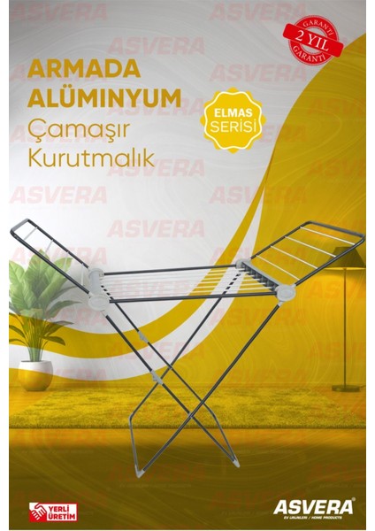 Elmas Serisi - Armada Alüminyum Borulu Çamaşır Kurutmalık - Kanatlı Çamaşır Kurutma Askısı