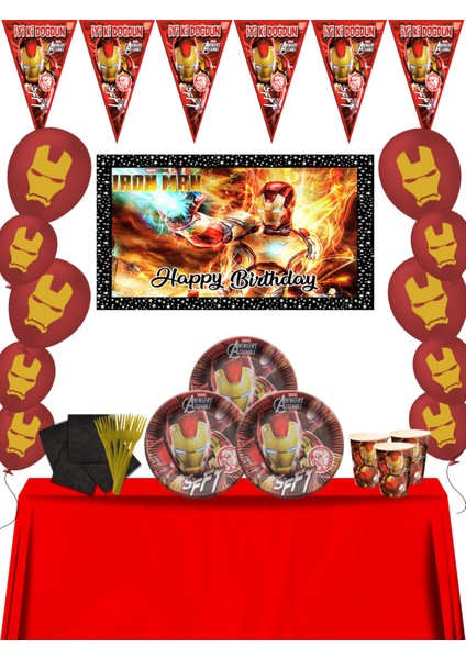 Iron Man Afişli 40 Kişilik Lüx Marvel Demir Adam Ironman Doğum Günü Parti Süsleri Süsleme Seti