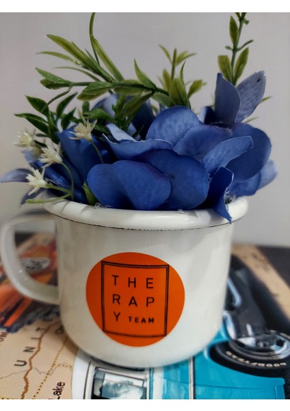 Çelik Sac Üzeri Emaye Kaplama Kupa Saksılı Yapay Çiçek The Rap Y Team 1 Adet