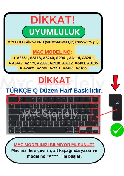 Macbook Air Pro Klavye Kılıfı Türkçe Q Baskı M1-M2-M3 A2681 A2941 A2442 A2779 A2485 A2780 A2992 A2991 A2918 Ombre