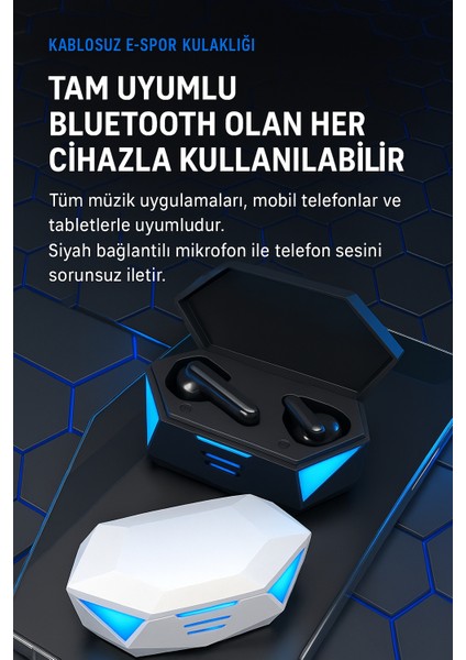 G20 Profesyonel Kablosuz Rgb Işıklı Oyuncu Kulaklığı Bluetooth 5.3 Kulakiçi Beyaz Renk Çift Mikrofonlu Su ve Toz Geçirmez Özel LED Işıklı Tasarım modelleri