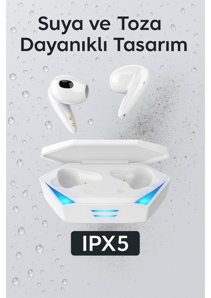 G20 Profesyonel Kablosuz Rgb Işıklı Oyuncu Kulaklığı Bluetooth 5.3 Kulakiçi Beyaz Renk Çift Mikrofonlu Su ve Toz Geçirmez Özel LED Işıklı Tasarım fırsatları