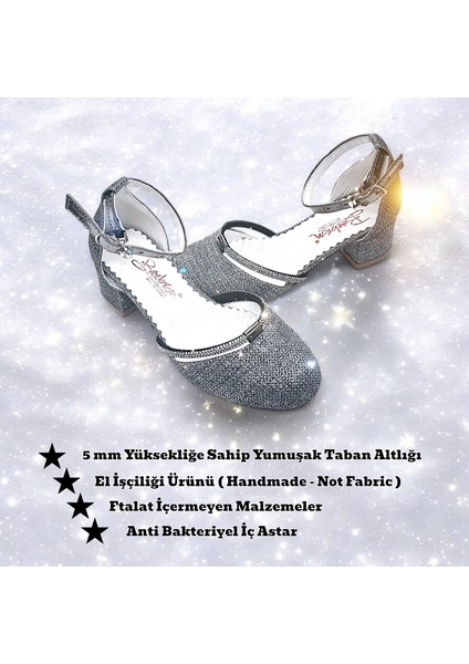 Topuklu Abiye Kız Çocuk Ayakkabı AbiKYayk2405 Shining Princess Series Simli Antrasit 33