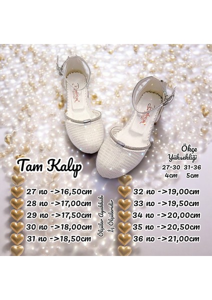 Topuklu Abiye Kız Çocuk Ayakkabı Shining Princess Series Abikyayk2405 Simli Krem 35