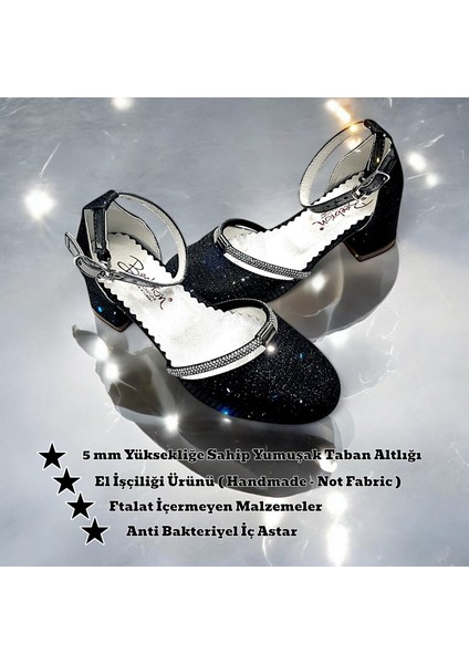 Topuklu Abiye Kız Çocuk Ayakkabı AbiKYayk2405 Shining Princess Series Simli Siyah 32