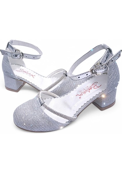 Topuklu Abiye Kız Çocuk Ayakkabı AbiKYayk2405 Shining Princess Series Simli Gümüş 29