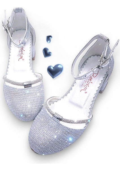Topuklu Abiye Kız Çocuk Ayakkabı AbiKYayk2405 Shining Princess Series Simli Gümüş 29 modelleri
