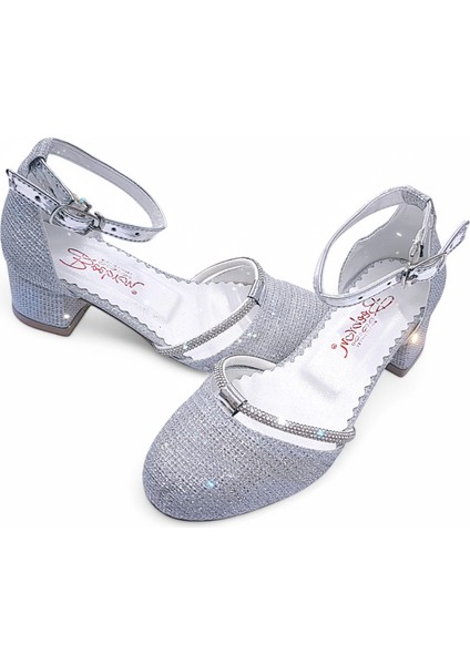 Topuklu Abiye Kız Çocuk Ayakkabı AbiKYayk2405 Shining Princess Series Simli Gümüş 29