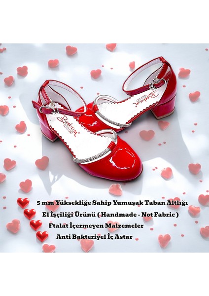 Topuklu Abiye Kız Çocuk Ayakkabı AbiKYayk2405 Glossy Princess Series Rugan Kırmızı 36