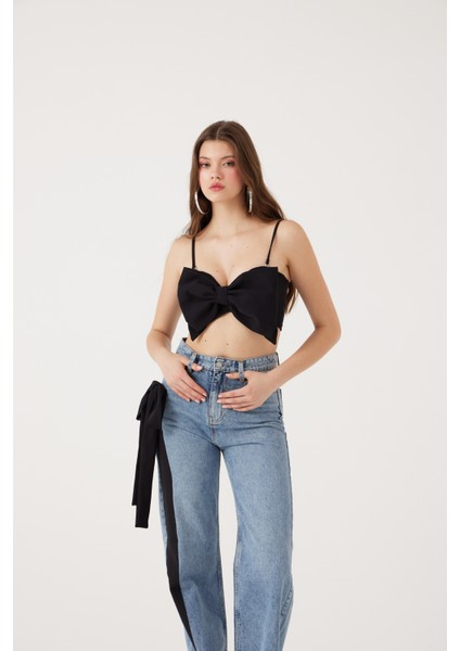 Kurdele Görünümlü Crop Jazmin Bluz Siyah fiyatları