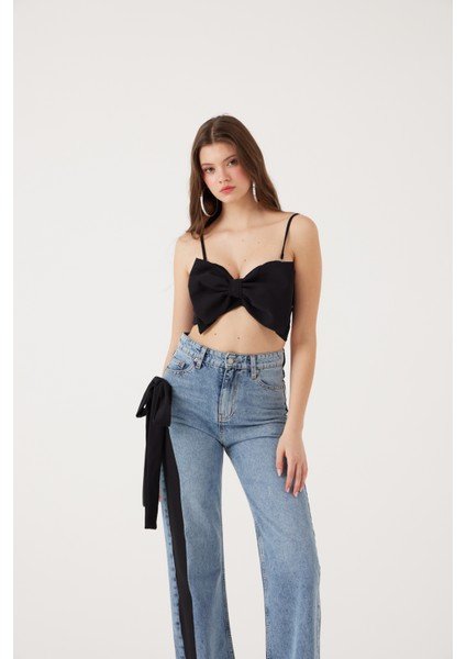 Kurdele Görünümlü Crop Jazmin Bluz Siyah modelleri