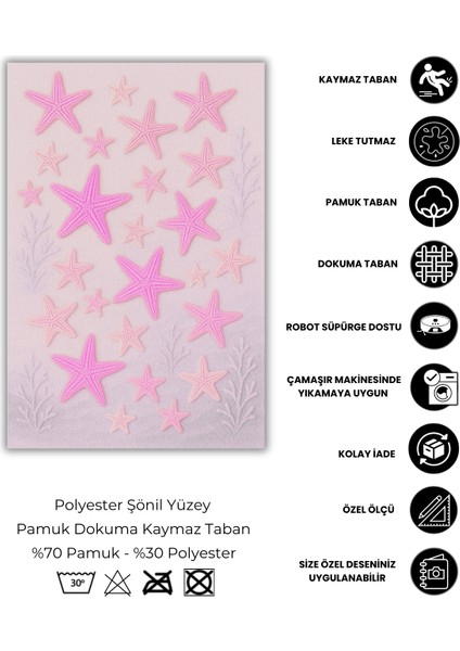 Pembe Deniz Yıldızı Desenli Halı Dijital Baskılı Kaymaz Tabanlı Yıkanabilir Çocuk/bebek Halısı
