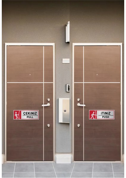 Itiniz - Çekiniz Metal Kapı Uyarı Levhası 7.5 - 25 Cm- 1+1 Adet