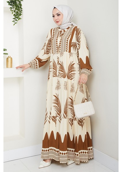 Dilar Yarım Düğmeli Dokuma Viskon Elbise 1484 - Kahve fiyatları