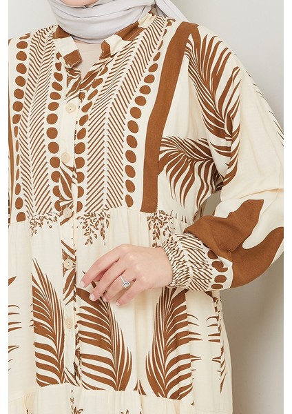 Dilar Yarım Düğmeli Dokuma Viskon Elbise 1484 - Kahve indirimleri