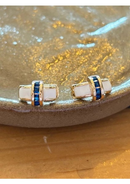 C Beyaz Mineli Lacivert Taş Detaylı Şık Kadın Halka Küpe 1,2 cm fırsatları