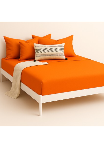 %100 Pamuk Lastikli Çarşaf Çift Kişilik Fitted Çarşaf Takımı 160X200 Cm, 2 Adet Yastık Kılıfı, Turuncu fiyatları