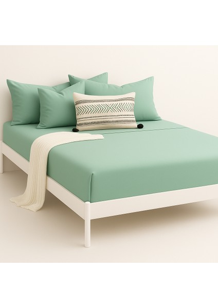 %100 Pamuk Lastikli Çarşaf Çift Kişilik Fitted Çarşaf Takımı 160X200 Cm, 2 Adet Yastık Kılıfı, Mint fiyatları