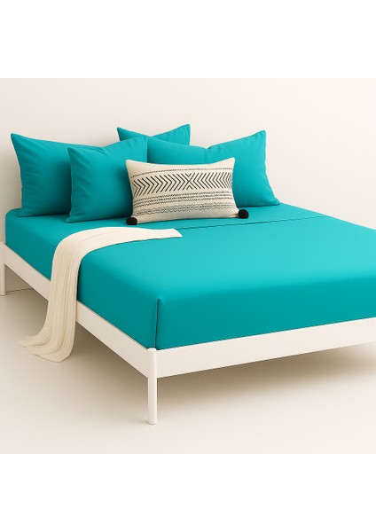 %100 Pamuk Lastikli Çarşaf Çift Kişilik Fitted Çarşaf Takımı 160X200 Cm, 2 Adet Yastık Kılıfı, Turkuaz fiyatları