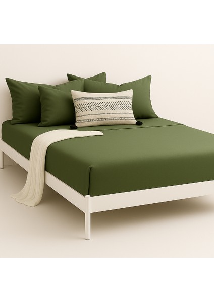 %100 Pamuk Lastikli Çarşaf Çift Kişilik Fitted Çarşaf Takımı 160X200 Cm, 2 Adet Yastık Kılıfı, Zeytin fiyatları