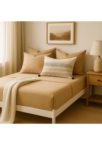 %100 Pamuk Lastikli Çarşaf Çift Kişilik Fitted Çarşaf Takımı 160X200 Cm, 2 Adet Yastık Kılıfı, Bej fiyatları