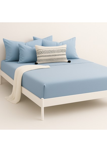 %100 Pamuk Lastikli Çarşaf Çift Kişilik Fitted Çarşaf Takımı 160X200 Cm, 2 Adet Yastık Kılıfı, Mavi modelleri