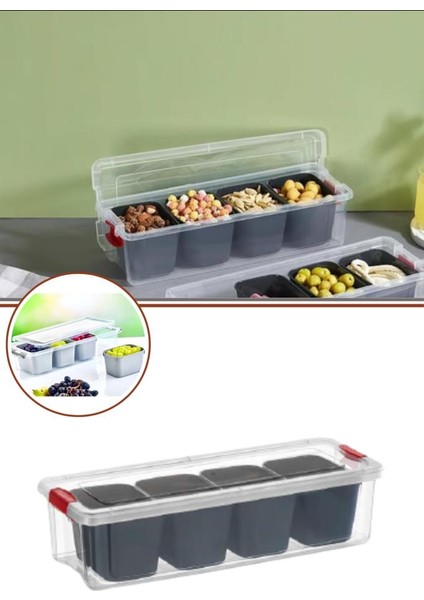 4 Bölmeli Derin Saklama Kabı, Kuruyemiş Meyve Takı LEGO Baharat Kahvaltı Organizer Kutu 3,4 Lt