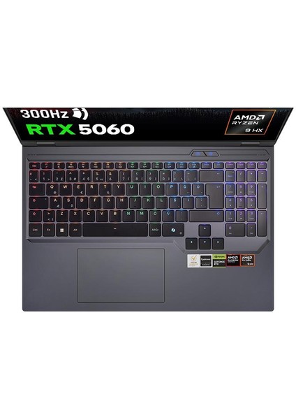 Slayer R9T-5060 C3 Amd Ryzen 9 8945HX 64GB Ram 2tb SSD RTX5060 16" 300Hz Qhd+ Freedos Gaming Laptop modelleri