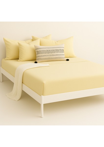 %100 Pamuk Lastikli Çarşaf Çift Kişilik Fitted Çarşaf Takımı 160X200 Cm, 2 Adet Yastık Kılıfı, Sarı fiyatları
