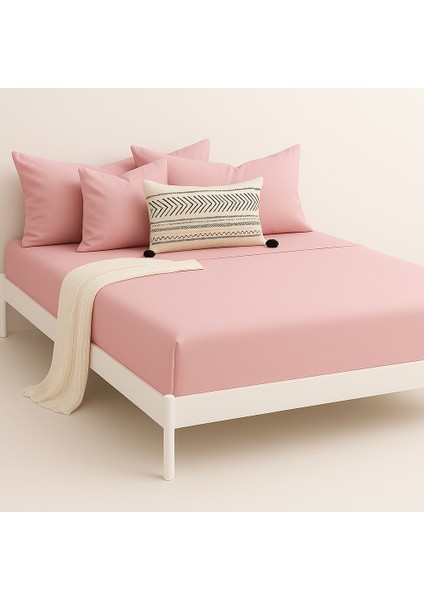 %100 Pamuk Lastikli Çarşaf Çift Kişilik Fitted Çarşaf Takımı 160X200 Cm, 2 Adet Yastık Kılıfı, Pembe fiyatları