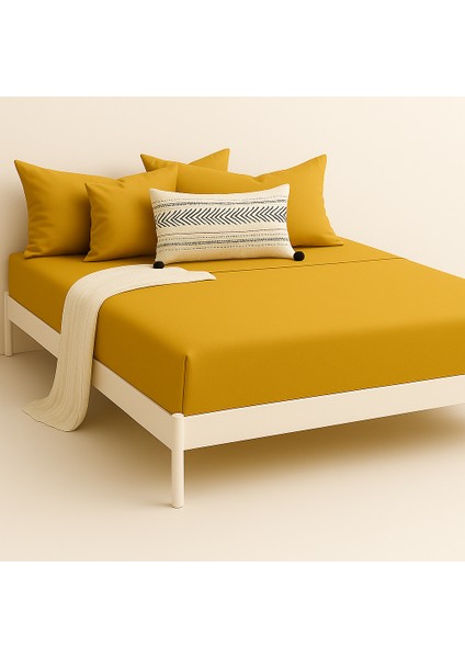 %100 Pamuk Lastikli Çarşaf Çift Kişilik Fitted Çarşaf Takımı 160X200 Cm, 2 Adet Yastık Kılıfı, Hardal fiyatları