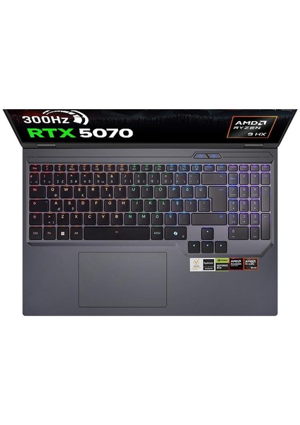 Slayer R9T-5070 C1 Amd Ryzen 9 8945HX 32GB Ram 1tb SSD RTX5070 16" 300Hz Qhd+ Freedos Gaming Laptop