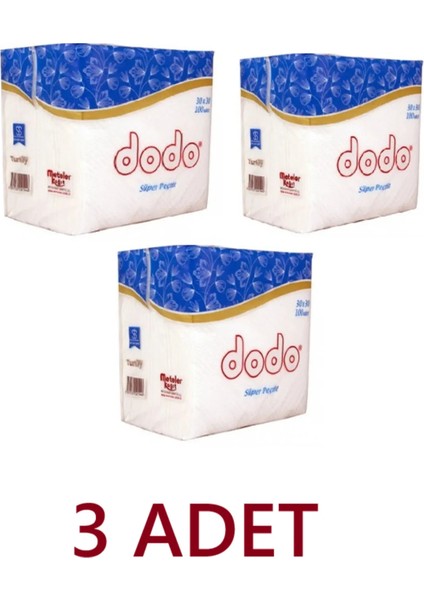 3 Adet 100'LÜ Dodo Süper Peçete 30X30 cm