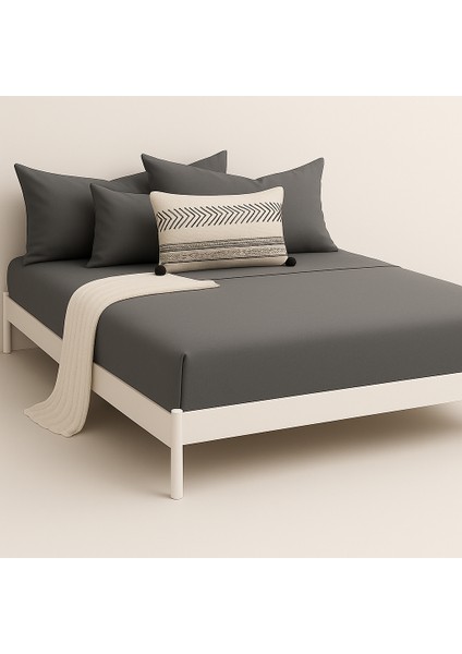 %100 Pamuk Lastikli Çarşaf Çift Kişilik Fitted Çarşaf Takımı 160X200 Cm, 2 Adet Yastık Kılıfı, Antrasit modelleri