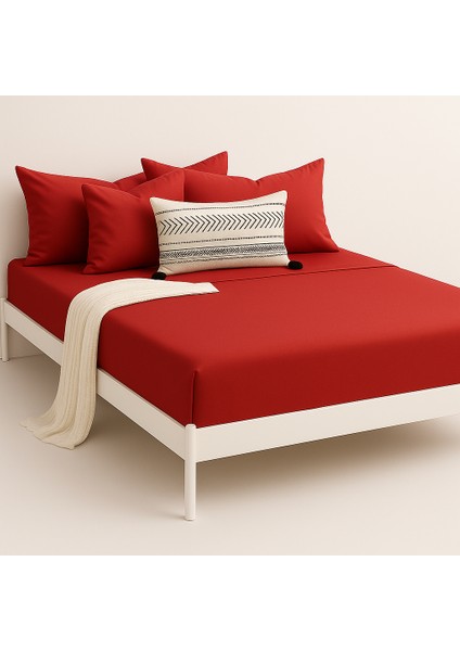 %100 Pamuk Lastikli Çarşaf Çift Kişilik Fitted Çarşaf Takımı 160X200 Cm, 2 Adet Yastık Kılıfı, Kırmızı fiyatları