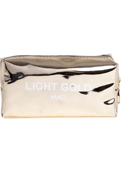 Light Gold Aynalı Fermuarlı Kalem Kutu & Makyaj Çantası